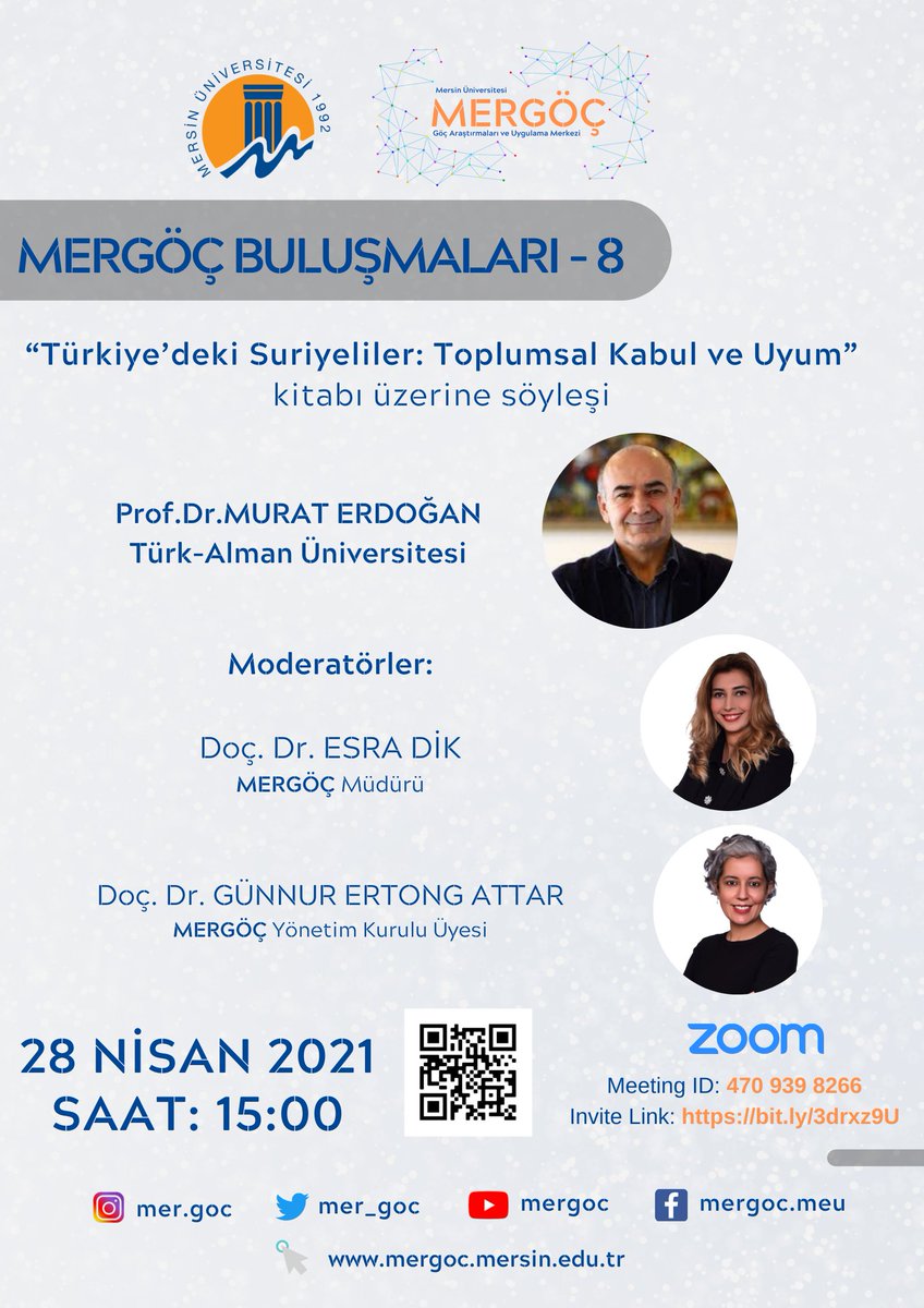 🏷️MERGÖÇ Buluşmaları -8...

28 Nisan 2021 çarşamba günü saat 15:00'te çevrimiçi olarak düzenlenecek etkinliğin bu haftaki konuğu Türk-Alman Üniversitesi'nden Prof. Dr. MURAT ERDOĞAN (<a href="/mmerdogan1103/">M. Murat Erdoğan</a>)

Katılımınızdan mutluluk duyarız.

Katılım linki: bit.ly/3drxz9U

👇👇👇