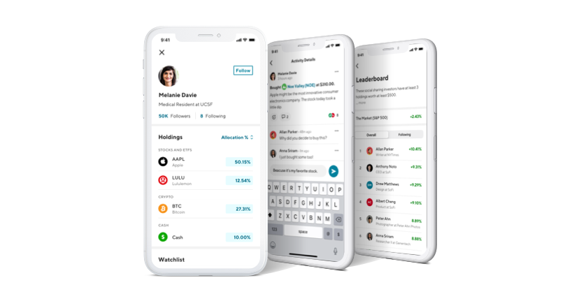 Finally, when  #Sofi   introduced the investing/brokerage feature, they of course added the social feature.Members have the ability to discover/follow other members’ investment holdings, watchlists, and SoFi activity.