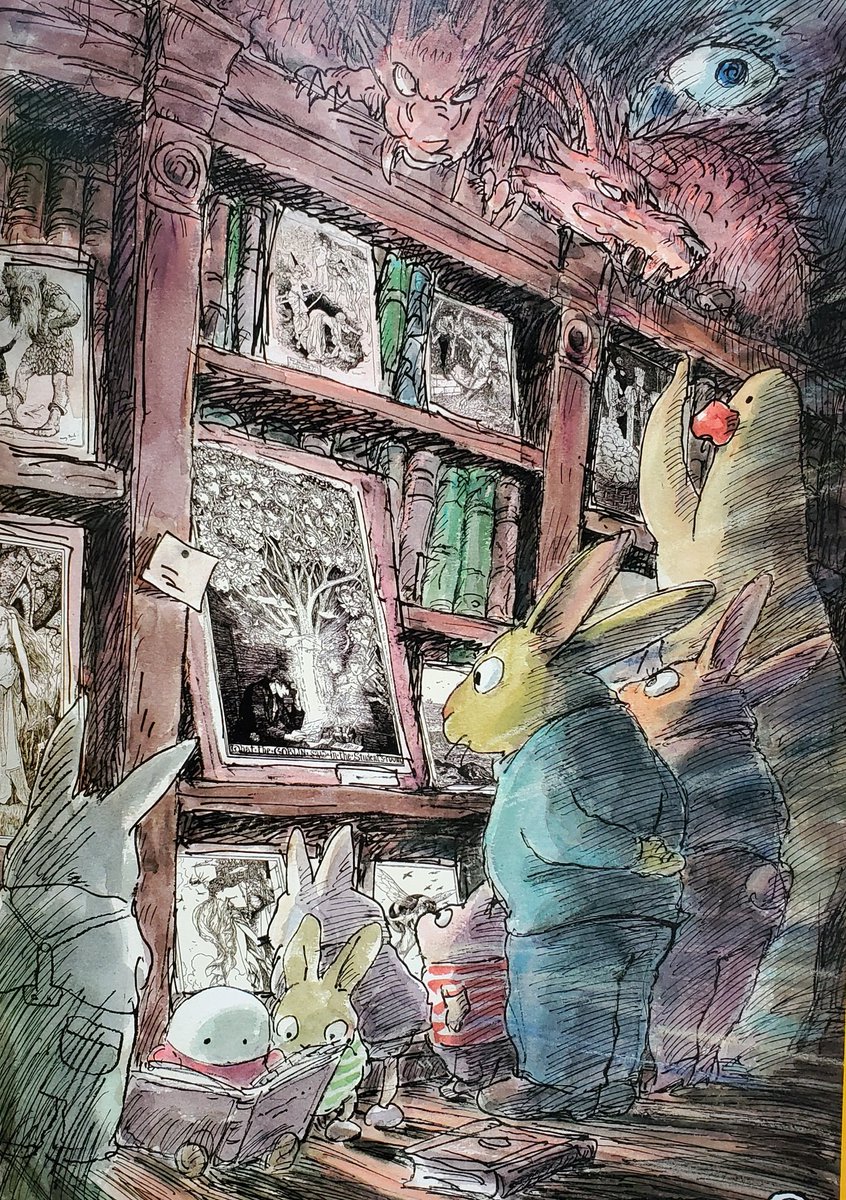 Art for exhibits about books and illustrations that Miyazaki finds inspiring. 