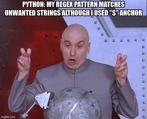 overflow_meme's tweet image. Python: My regex pattern matches unwanted strings although I used &quot;$&quot; anchor stackoverflow.com/questions/6725… #regexpreplace #python3x #python #regex
