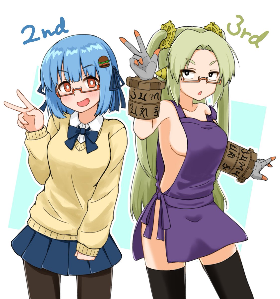 「ハンバーガーちゃん2周年&マシーナリーとも子3周年おめでとうございます」|u̾d̾のイラスト