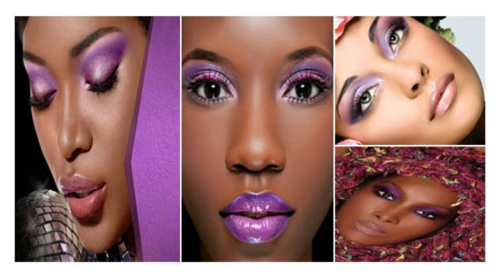 And on purple eyeshadow: Other than the slur "purple black" which often follows the phrase "Their skin so Black it's purple." Commonly found any shade of purple compliments dark skin which is why it's so commonly associated with Black femininity from "The Color Purple" to Prince.