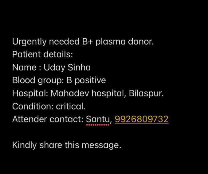 yashkumar_gupta's tweet photo. @ChhattisgarhCMO 
@SaurabhGS4all sir
@MoHFW_INDIA 
@dmbilaspur 
Kindly help https://t.co/unqMFaafcx