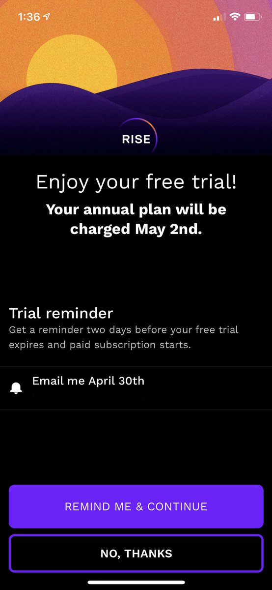 Super impressed by <a href="/risescience/">Rise Science</a>. Their onboarding teaches you things based on your own sleep data, they have a library of habits you can set, and they offer to remind you before the trial ends. 💯