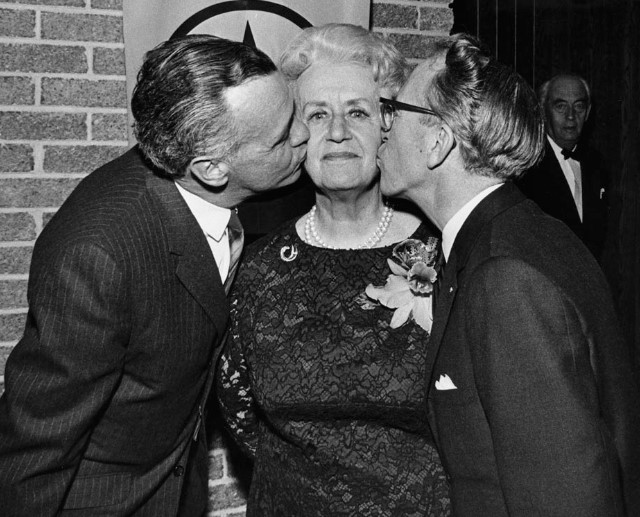 CraigBaird's tweet photo. Marie-Therese Casgrain, who led the fight for Quebec women to vote, is kissed by Tommy Douglas, leader of the federal NDP, and Robert Cliche, leader of the Quebec NDP, at a banquet in 1967.
*LAC Item Number 4169958*
#womenssuffrage #quebec #ndp #tommydouglas #fedndp #thendp https://t.co/fr4GgWDqCN