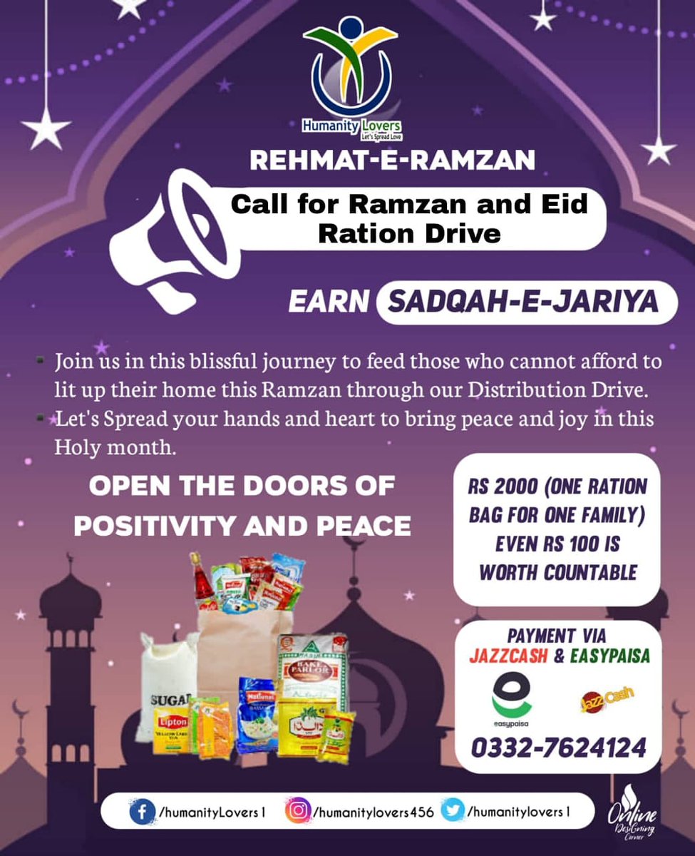 𝐂𝐨𝐦𝐞 𝐟𝐨𝐫𝐰𝐚𝐫𝐝 𝐟𝐨𝐫 𝐭𝐡𝐢𝐬 𝐧𝐨𝐛𝐥𝐞 𝐜𝐚𝐮𝐬𝐞!
#ramadan2021 #ramadan #ramadankareem #ramadanmubarak #ramazan #rehmateramzan
#eidration #rationdrive #distributiondrive #rationbags #sadqaejariya