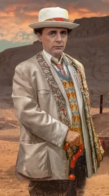 11) The Seventh Doctor What is that vest? The 80s really were another time..... I like the hat but I'm not to keen on the light jacket, I don't vibe with light colours on outer layers, I once wore a light grey hoodie to school instead of my black one and hated it