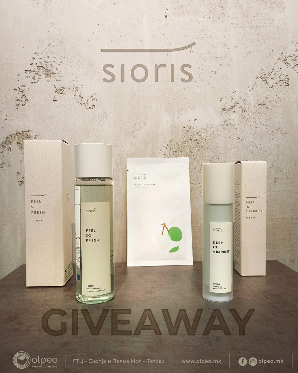 🎁#GIVEAWAY🎁#ПОДАРУВАМЕ 
По повод официјалното пристигнување на Sioris подаруваме сет производи.

Правила за учество:
Следете нè нас <a href="/olpeo_mk/">Olpeo</a>
Like + RT на овој пост  
Тагнете 2 пријатели

Извлекување - 4 мај 21 часот  

*Достава -  само во🇲🇰

#корејскакозметика #козметиказалице
