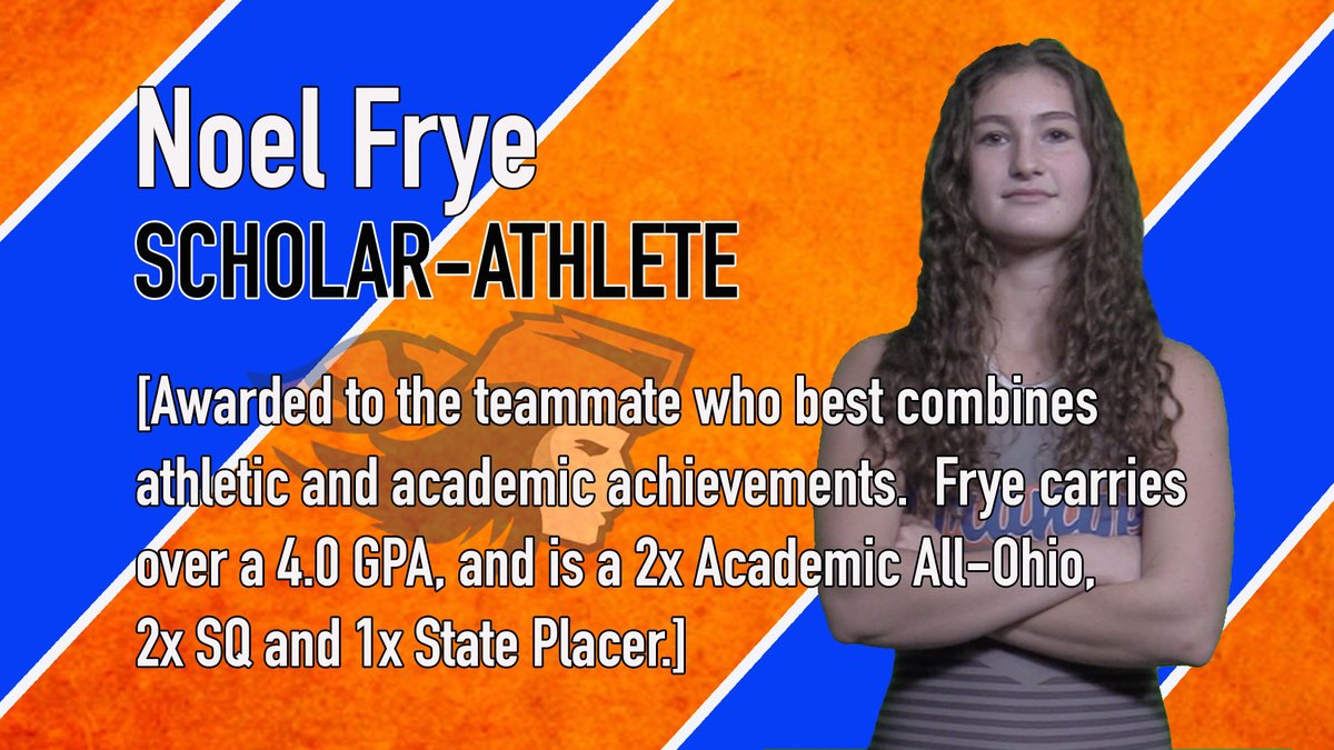 The Scholar-Athlete Award goes to senior Noel Frye (150).  A tireless worker in the classroom and on the mat, Frye extends this mentality into all areas of her life.