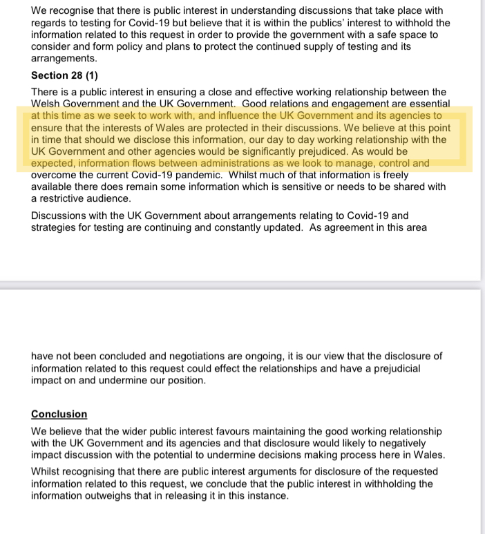 My original FOI request to the Welsh Government was denied on the grounds that such disclosure “would, or would be likely to prejudice relations between two or more United Kingdom administrations”