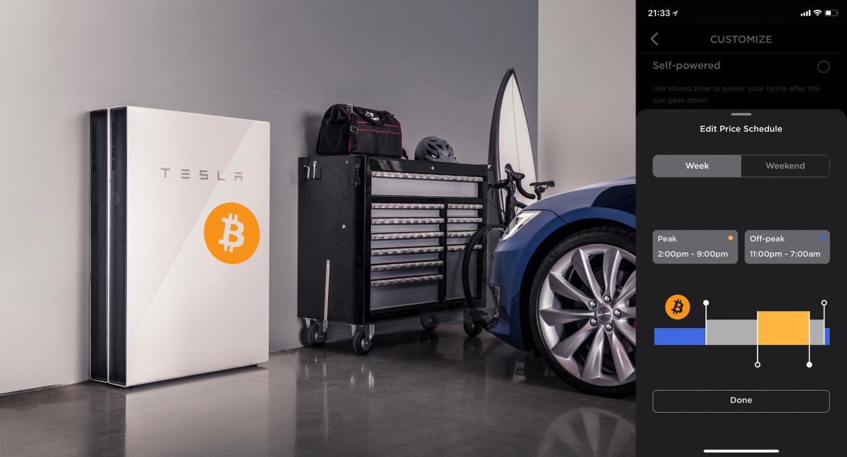 So, imagine you have a  #Bitcoin   Powerwall. It learns your energy habits and intelligently spends the excess energy on either hashing or selling back to the grid, whichever is more profitable. /28