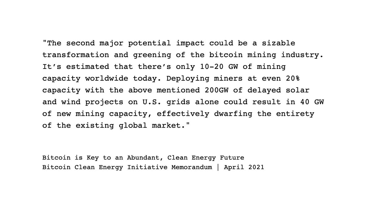 The BCEI memo suggests that putting a fraction of solar to work, mining Bitcoin, would dwarf existing (dirty) mining operations. /35 https://squ.re/BCEI-whitepaper 