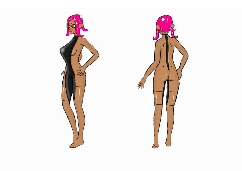 First off, Lewd Agent 8 design. For context there's a cut Agent 8 deisgn in the Splatoon artbook that I tried to color because I wanted to use it in an OC design and well uh, Whoever drew it didn't add lines for the ends of the sleeves.