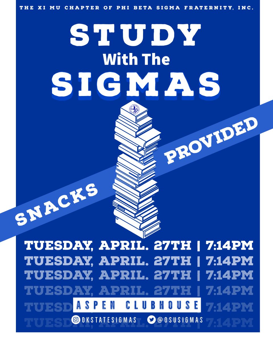 We’ve officially made it to dead week! Come study with the Sigmas this Tuesday @ Aspen Heights Clubhouse, 7:14pm 📚🤘🏽⠀
⠀
Bring books and study materials. Snacks provided 🔵⚪️⠀
⠀ ⠀
#ThePeoplesFrat⠀
#Scholarship⠀⠀
#PBS1914