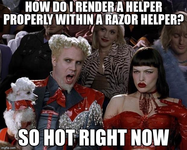 overflow_meme's tweet image. How do I render a helper properly within a Razor helper? stackoverflow.com/questions/3689… #aspdotnetmvc4 #aspdotnetmvc #razor