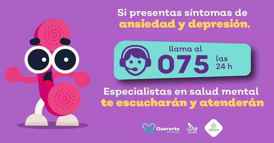 ¡Es tiempo de querernos!

Recuerda que no estás solo, si estás pasando por momentos de ansiedad o depresión, llama a la línea de atención 075, nuestros especialistas en salud emocional darán acompañamiento a este proceso por el cual estás pasando.
👉 gobjal.mx/tiempodequerer…