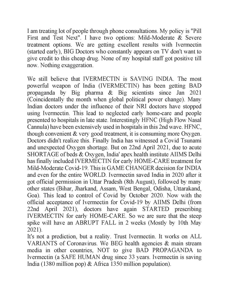 jaysanchezdorta's tweet image. I asked a doctor in India (a fellow who is on the ground and not compromised - unlike most of those reporting on what is happening in India) about what was occurring there with COVID-19 and #Ivermectin, and this is what he explained to me.