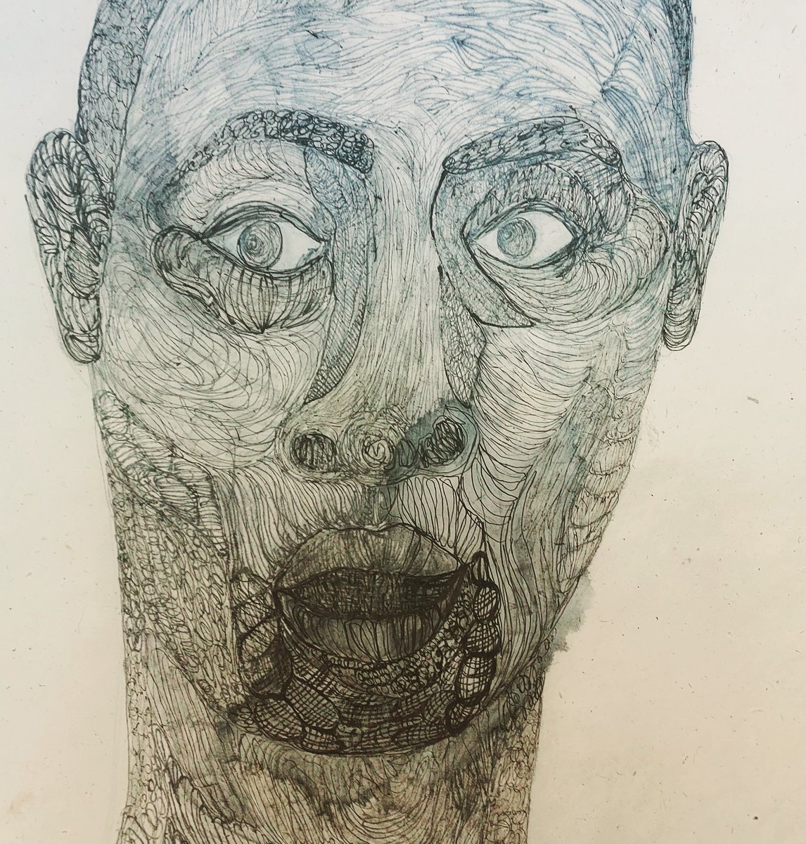 Raheem Sterling. This is from the series of drawings called 'The Premier League'. It has been posted because many black players face racial abuse on the pitch including having bananas being hurled at them. For this reason I chose to use banana paper to draw black footballers onto