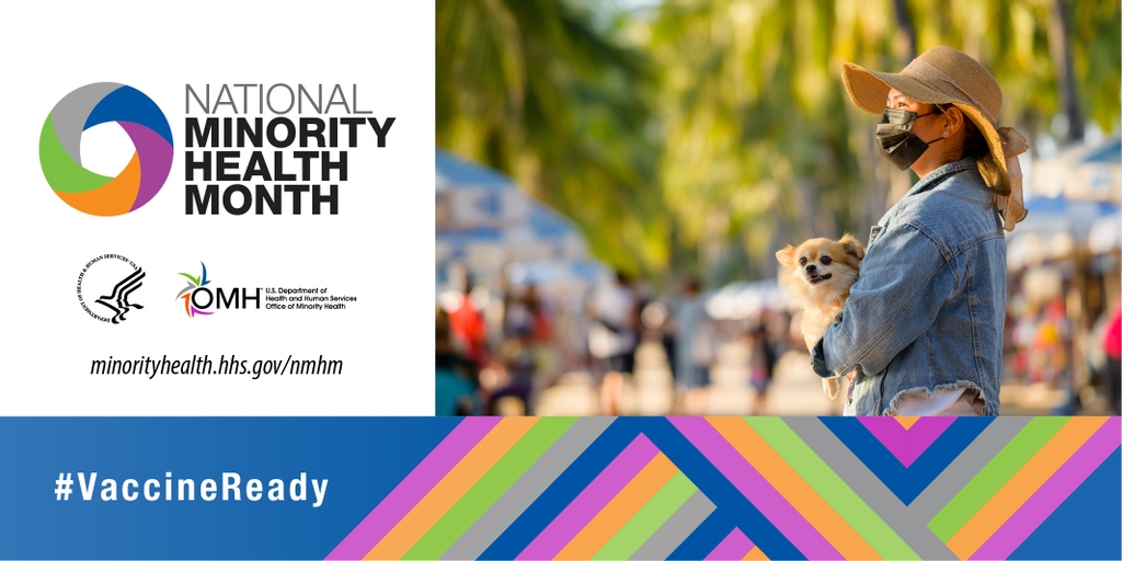 April is National Minority Health Month, and this year's focus is on the impact COVID-19 is having on racial and ethnic minorities and the need for these vulnerable communities to get vaccinated. We are proud to support #NMHM2021. Book at vaccination.atlanticare.org. #VaccineReady.