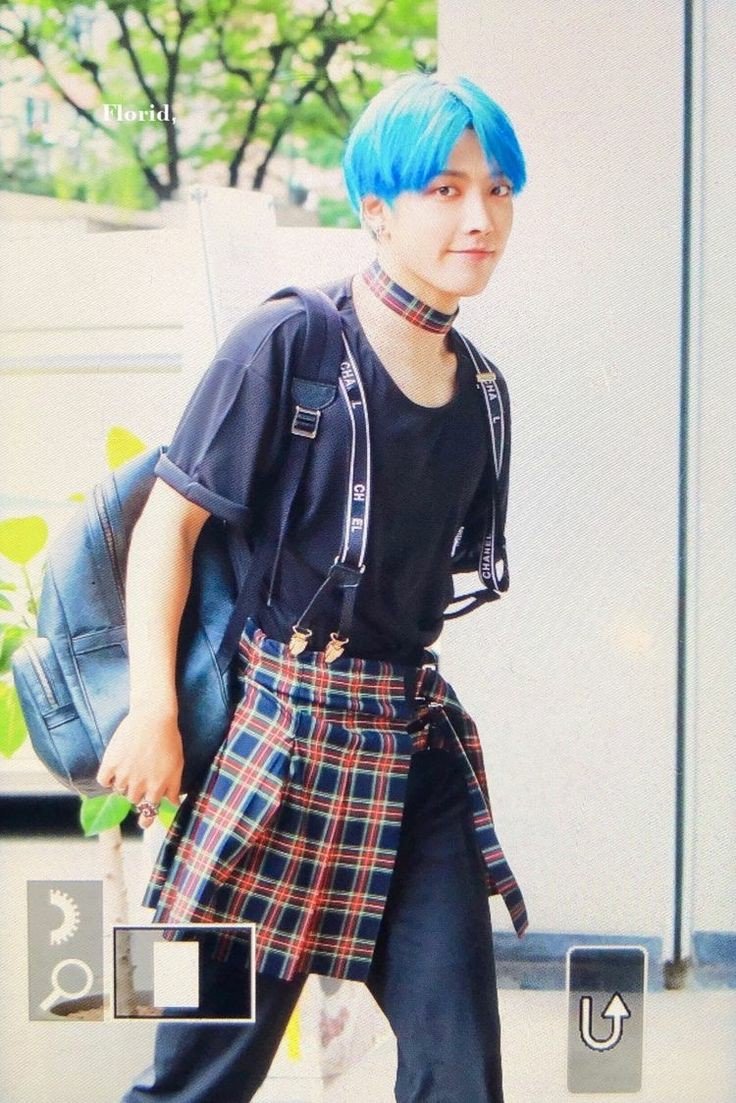 Hongjoong in skirts. Once, at one of his vlives, he said he thinks his skirt looks pretty when he dances