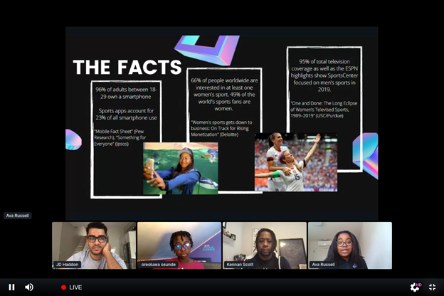 BlackGirlsCode's tweet photo. Our last pitch of the day came from Team A League of Our Own! Ava and Oreoluwa presented their concept for an app named Fan Clique which is designed to foster community amongst women's sports fans. @Nike #stem #hackathon #tech #innovation #poweringhumanconnection #sports https://t.co/XTIulxJQ4A