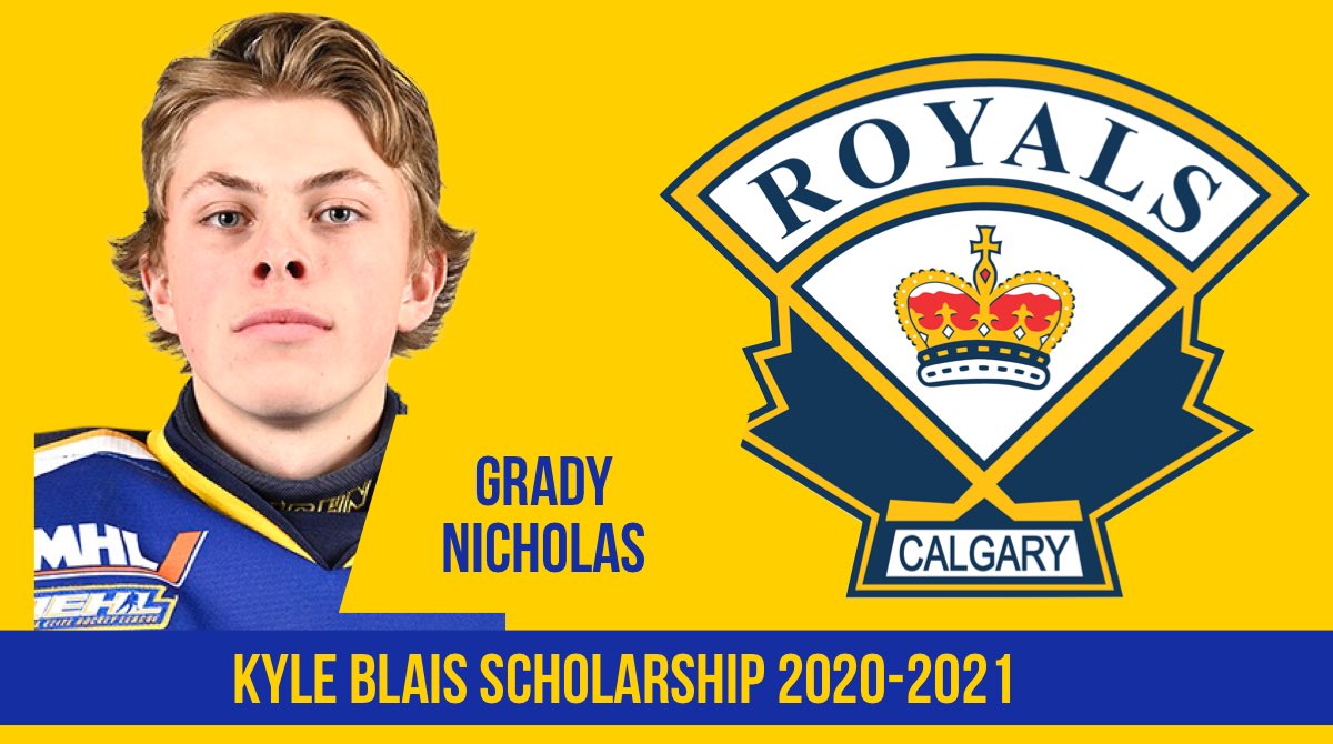 The Calgary Royals are pleased to award graduating U18AAA goaltender, Grady Nicholas, with the Kyle Blais scholarship for the 2020-2021 season. Congratulations Grady! Please see calgaryroyals.ca/scholarships/ for individual award memorial info.