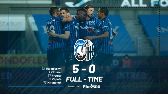 AtalantaBC_esp's tweet photo. ¡🤩 Victoria 🖐️ ⭐️!

Exhibición en ataque de #Atalanta ante el #Bologna (5-0) y nos colocamos segundos con goles de Malinovski, Muriel (p), Freuler, Zapata y Miranchuk.

#SerieA #GoAtalantaGo #AtalantaBologna https://t.co/fzXGrCOUwP