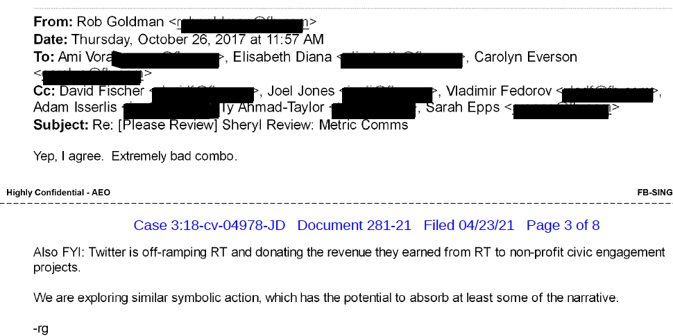 On a side note regarding spinning, buried in the thread is also how they explored a "symbolic action" when they kicked Russia Today off Facebook's platforms to "absorb at least some of the narrative." Not sure if they did this. /6