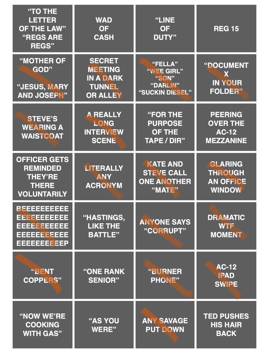 midfieldspray's tweet photo. Episode 6 bingo - shame we didn’t have a ‘NO COMMENT’ box…. #LineOfDuty https://t.co/IBt0OYku1Y