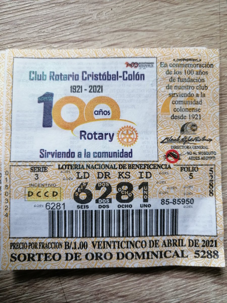 Que orgullo ser parte de <a href="/RotariosCColon/">RotaryClubCristobalColon</a> y celebrar este 2021 los #100Años de nuestro club. Hoy se realizó el sorteo de la <a href="/lnbpma/">Lotería Nacional Pmá</a> con edición conmemorativa a esta celebración. Y el premio quedó en #Colón 👍🏻