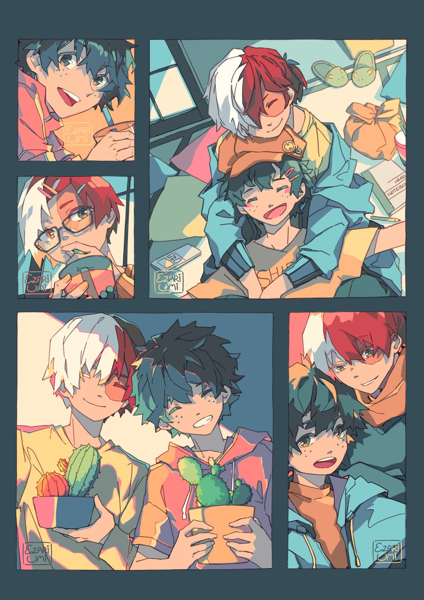 Added on a few more stay home TodoDekus. 
Now they fit a page. :D
#TodoDeku #轟出 #bnha 