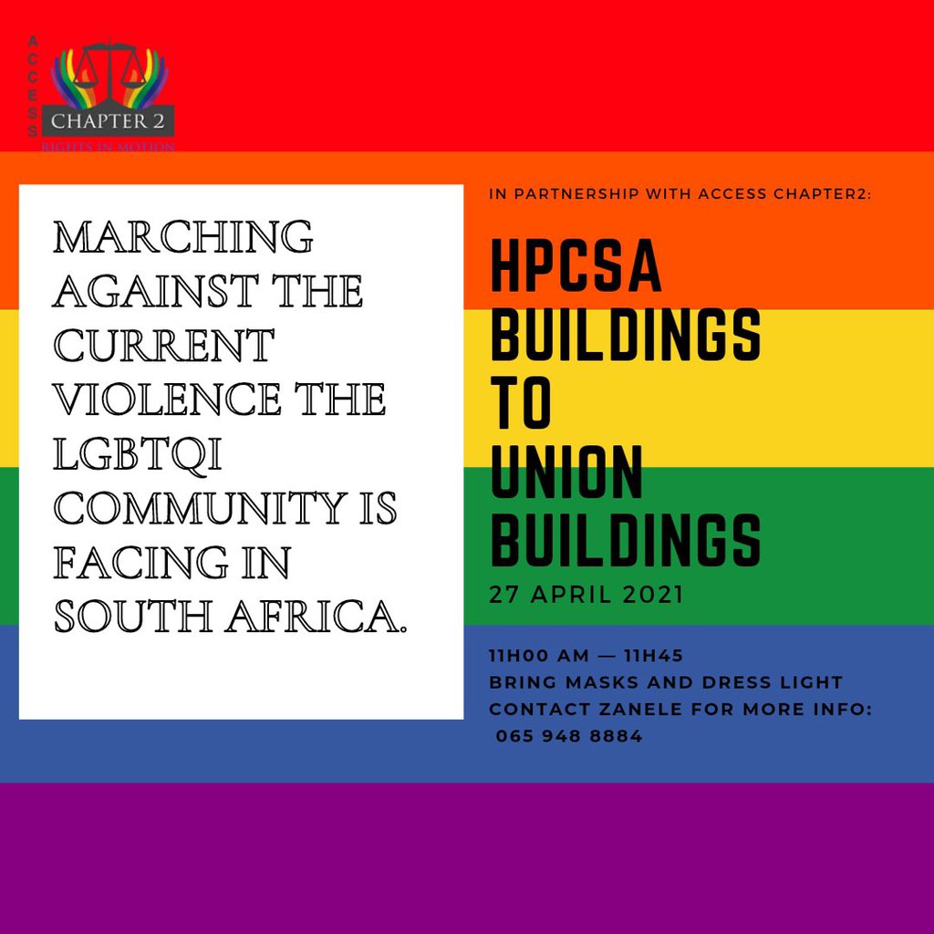 In light of the public holiday, we know many of us have taken leave tomorrow and most of us are free on Tuesday. Please support these demonstrations in solidarity  #justiceforqueerSA  #EnoughIsEnough  #QueerLivesMatter