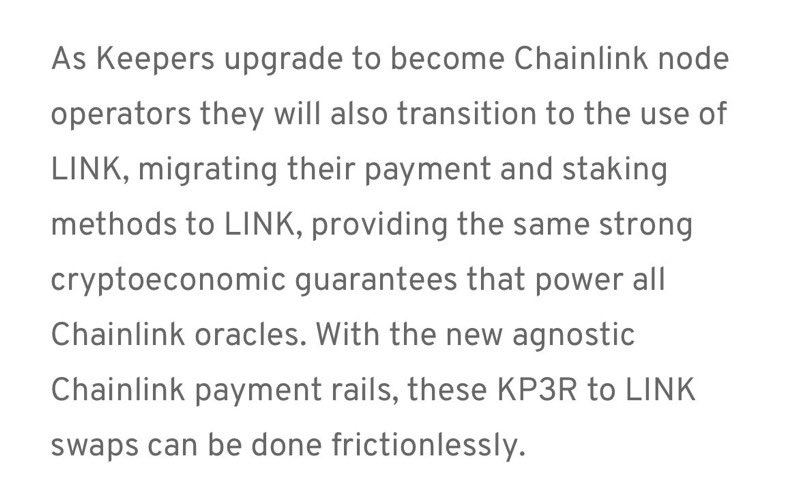 When a certain off chain event occurs, the data relayed from  $LINK oracles often need to trigger a specific action. Keepers are the perfect solution to this problem, and the two protocols have come up with a unique solution together... https://news.reputation.link/article/chainlink-and-keep3r-partnership