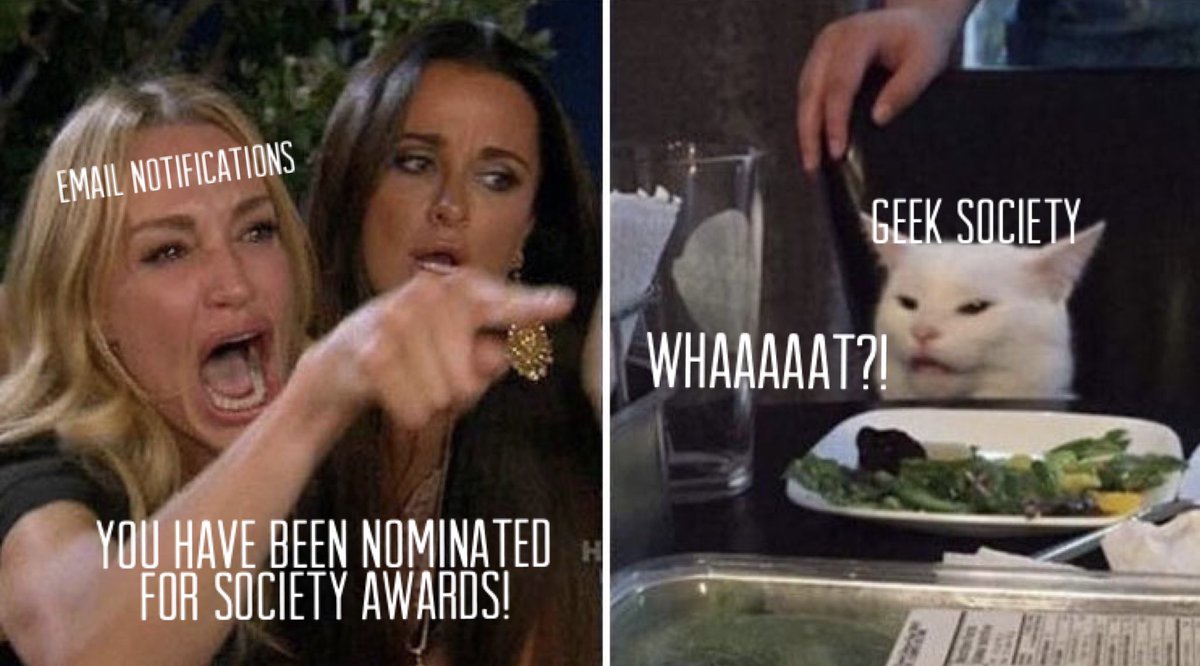YSJGeekSoc's tweet photo. Geek Society has been nominated for a few of the Society awards!

1. Committee of the Year
2. Most Improved Society of the Year
3. Society of the Year

Also a big congratulations for Harry and Isaac’s nominations too! https://t.co/XweFcEXarl