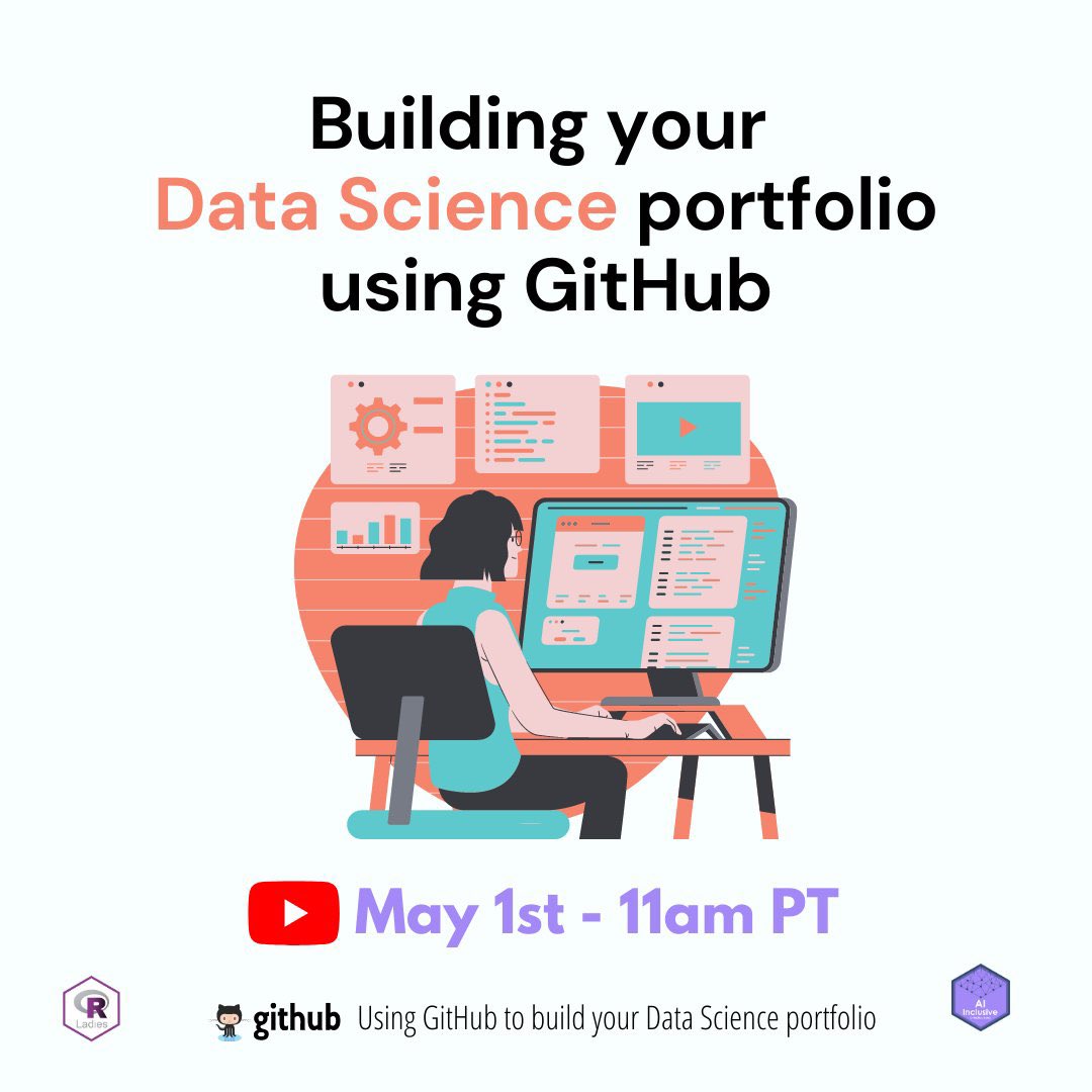 R-Ladies SF (@rladiessf) on Twitter photo Next Saturday! 
Building your Data Science portfolio using GitHub 💻
🗓Join us on May 1st at 11 am PT!
🔗Register here: meetu.ps/e/JZnPd/1Zm1P/a
#Rladies #RStats #DataScience Next Saturday! 
Building your Data Science portfolio using GitHub 💻
🗓Join us on May 1st at 11 am PT!
🔗Register here: meetu.ps/e/JZnPd/1Zm1P/a
#Rladies #RStats #DataScience