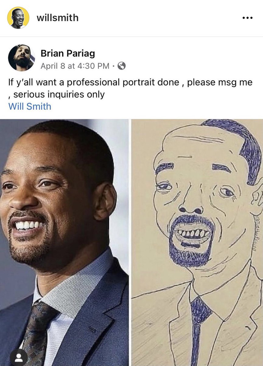 When @willsmith reposts you but someone else stole your drawing 🤷‍♂️