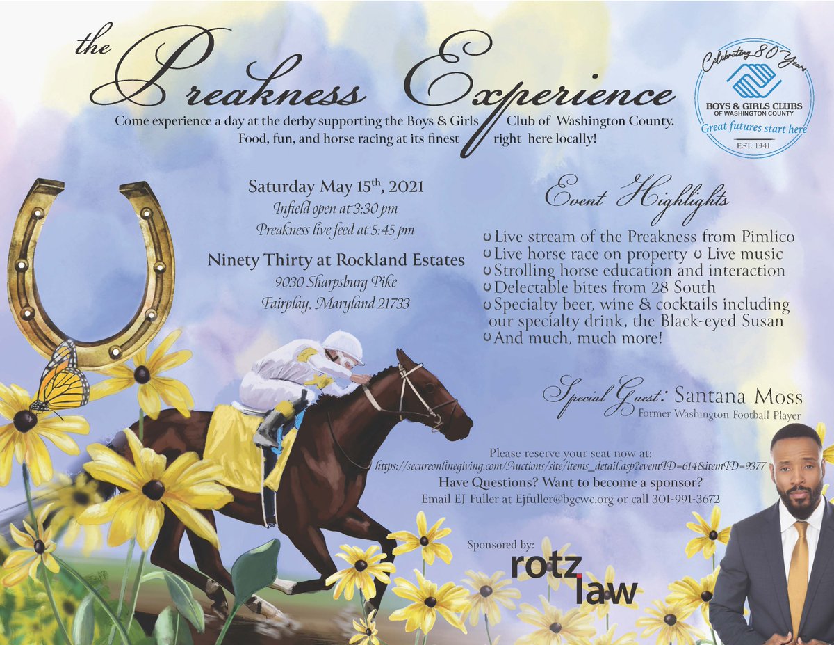 Boys &amp; Girls Club is in need of volunteers for our Preakness Experience Event.  Duties will include helping with registration, parking, set-up, and tear down.  Knock out SSL hours for high school students.  Interested? Contact E.J. Fuller at 301-733-5422 or ejfuller@bgcwc.org.
