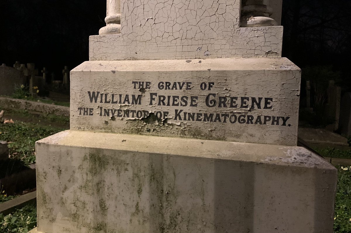 1/. Tonight I happened upon the grave of William Friese-Greene, “inventor of cinematography”Born William Greene, he added his wife's nameIn 1889, Friese-Greene patented his 'chronophotographic’ camera, which could take ten photographs per second, using celluloid film.  #Oscars  