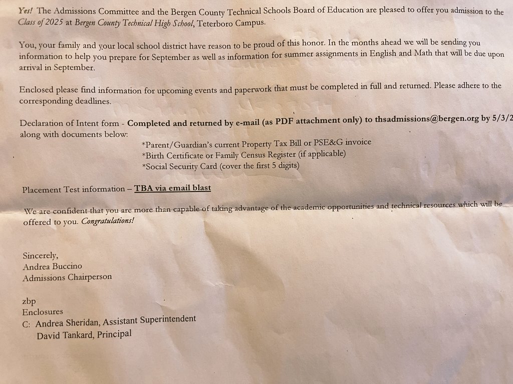 So proud of my son for getting accepted into one of the highest ranked/A+ nationally ranked Bergen Tech HS. I want to thank all of his teachers &amp; administrators from St. Joseph’s, PS 11, &amp; St. Mary’s. We are so blessed &amp; thankful for all you’ve done for our son. #accomplishment