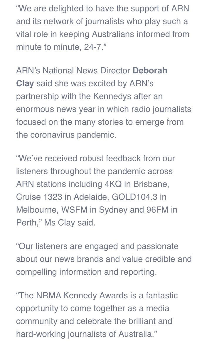 The Kennedy Foundation announces <a href="/ausradionetwork/">ARN</a> as the sponsor of the Sean Flannery award for Outstanding Radio Journalism at the 2021 NRMA Kennedy Awards <a href="/DeborahClay/">DeborahClay</a> <a href="/kennedyawards/">Kennedy Foundation</a>