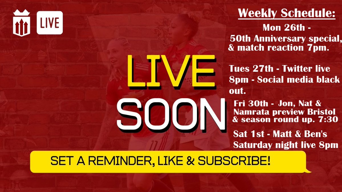AllForUnitedWFC's tweet photo. Our weekly schedule looks like this 👇we kick off tonight with a Spurs match reaction and 50th anniversary show special 7pm @bennymufc @mattcrane15 @natalie_17 @JonFosterMUFC #50thAnniversary #MUWomen #BarclaysFAWSL #WomensFootball #FansTalk #Podcast https://t.co/tWB7117qv1