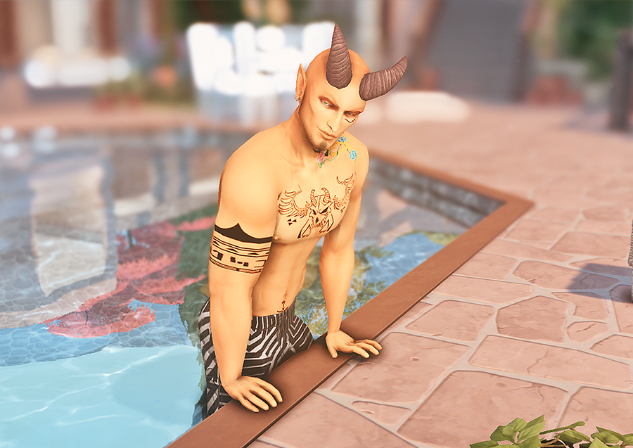 Moonlitalien's tweet photo. Oh no I’ve been playing around in the Sims 4 again WOOPS. I remade my models of Pan and Tee with accurate tattoos and everything! Here they are chilling in their vacation house on Devaron. <3 Pan is mine and Tee belongs to @foxyartchive !!

#SWTOR #thesims4 #twilek #devaronian https://t.co/DZrhXtBknC