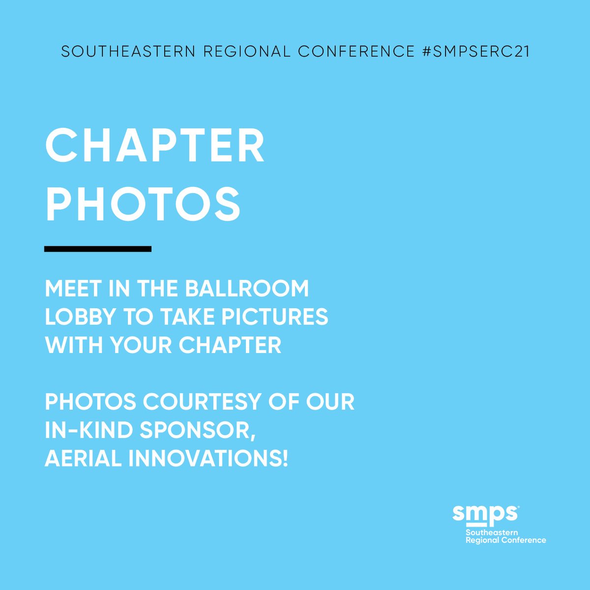 Meet in the ballroom lobby to take pictures with your chapter! Photos are courtesy of our in-kind photography sponsor, Aerial Innovations! #SMPSSERC21 #BuildTheFuture #Nashville