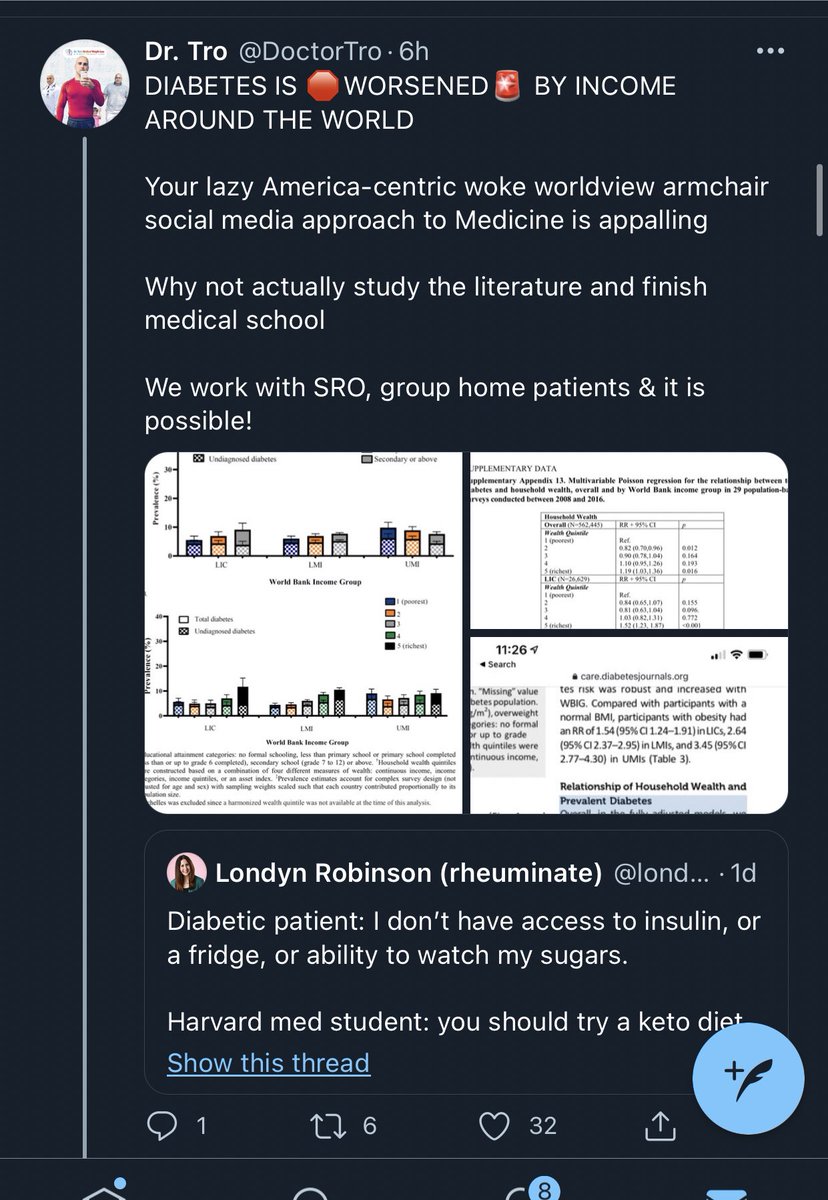 LOL. This thread mad some physicians who push keto diet very upset. Apparently my “lazy America centric woke worldview armchair social media approach to medicine is appalling” I literally made this one thread. Maybe a donut would make him feel better 