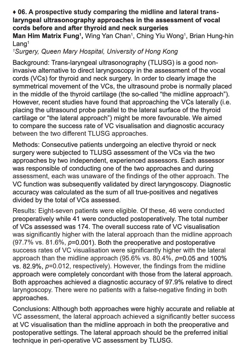 #AAES2021 Quick shot ♦ 06. A prospective study comparing the midline and lateral translaryngeal ultrasonography approaches in the assessment of vocal cords before and after thyroid and neck surgeries
Presented by Dr. Man Fung
University of Hong Kong
 <a href="/ThyCaInc/">ThyCa Inc.</a>
<a href="/AmThyroidAssn/">American Thyroid Association</a>