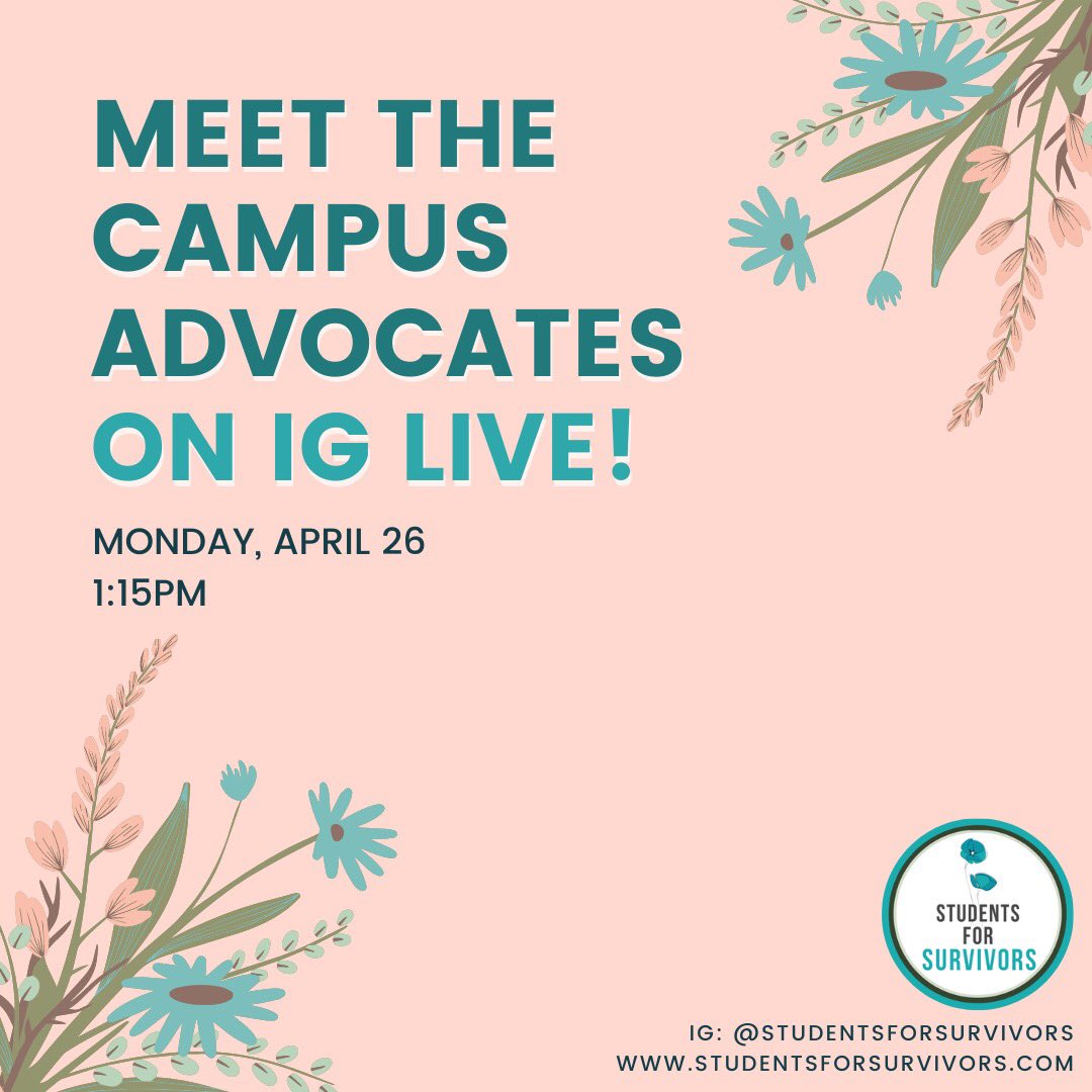 We’re going live on Instagram tomorrow at 1:15pm! 

Tune in to hear a brief update about SFS, meet the <a href="/whwucadv/">UC Campus Advocates</a>, and learn more about the services they provide at <a href="/uofcincy/">University of Cincinnati</a>.