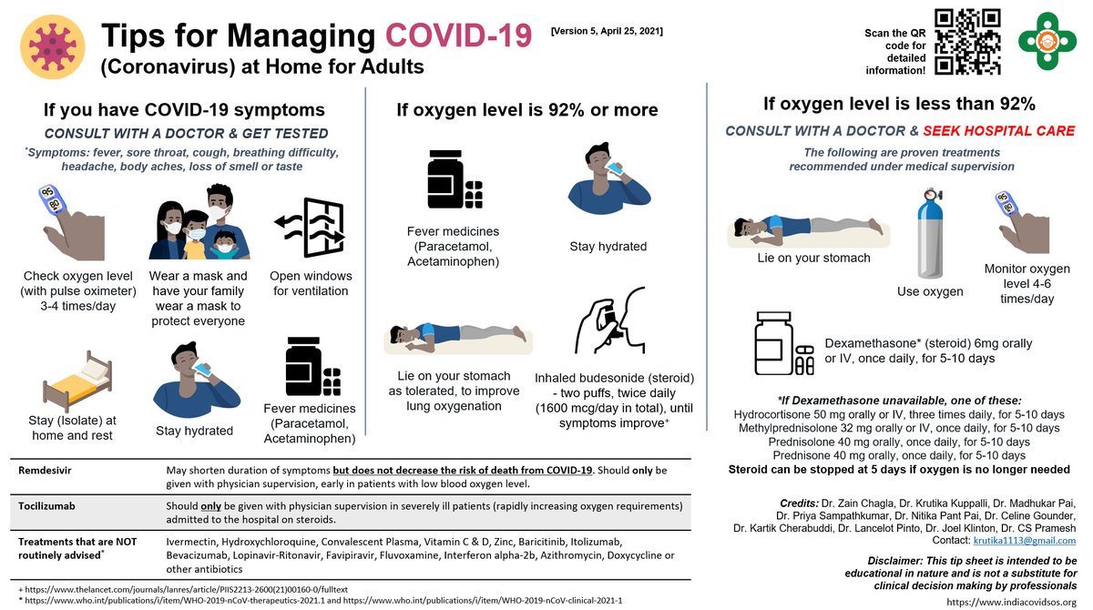 To support management of  #COVID19 at home in , Team  @IndiaCOVIDSOS has developed these practical tip sheets in many languages. Please share!Here is the English version (Version 5)Download all at:  https://www.indiacovidsos.org/home-care 