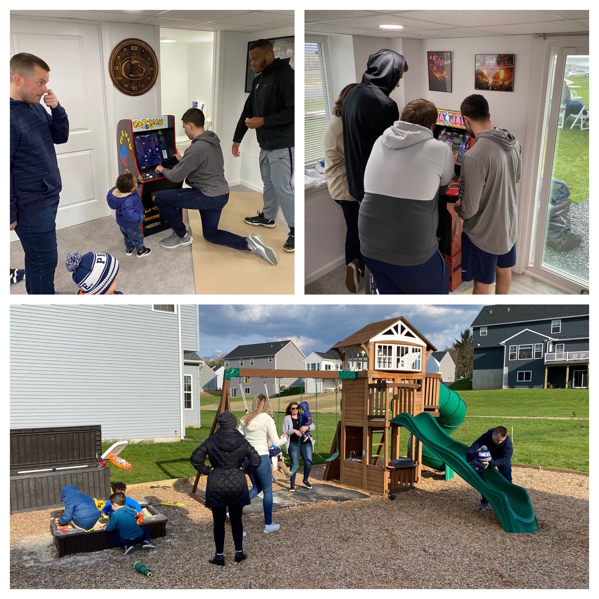 jevlee's tweet image. @PennStateFball support staff gathering!
350 Wings, 12lbs pork, 24 steaks, Chips/queso, 6lbs mac/cheese, salad, fruit, cheesecake, cobbler, brownies. Dunk contest, cornhole, arcades! Great day with the football family #blessed