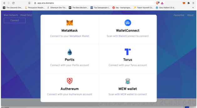 You'll need to connect a wallet to purchase your domain and link it to an address. ENS currently supports several wallets, but I opted to go with MetaMask.If you don't yet have an Ethereum wallet, you can't go wrong with  @MetaMask