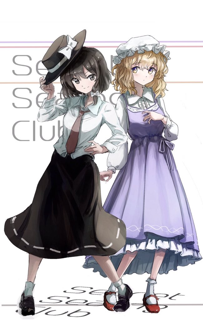 maribel hearn ,usami renko multiple girls hat 2girls blonde hair necktie shirt white shirt  illustration images